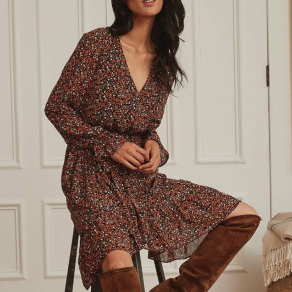 RW&Co Long Sleeve Printed Chiffon High-Low Dress - Picture 2 of 12